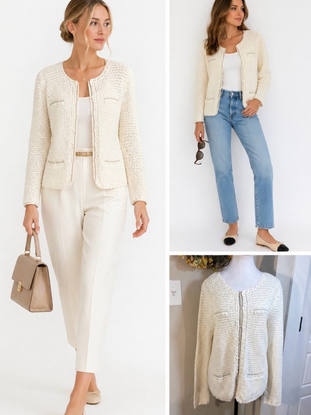 Vntg Pendleton Hong Kong Linen Blend Lady Jacket Cardigan Grosgrain Trim Sz L🧡